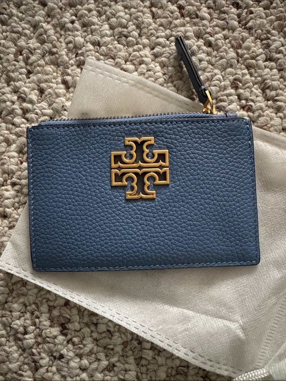 Tory Burch Blue Pebbled Leather Card Holder